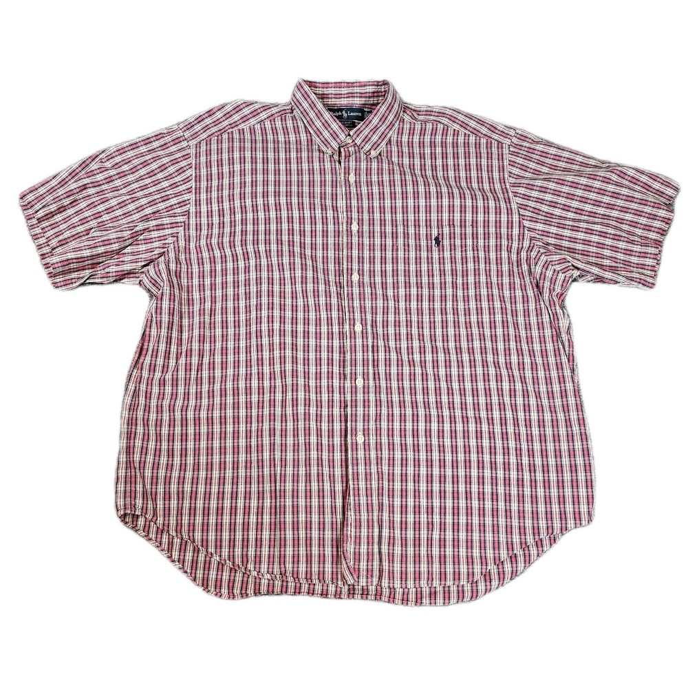 Polo Ralph Lauren BIG SHIRT Short Sleeve Button-Up XL Red Plaid Classic Logo - Picture 2 of 7